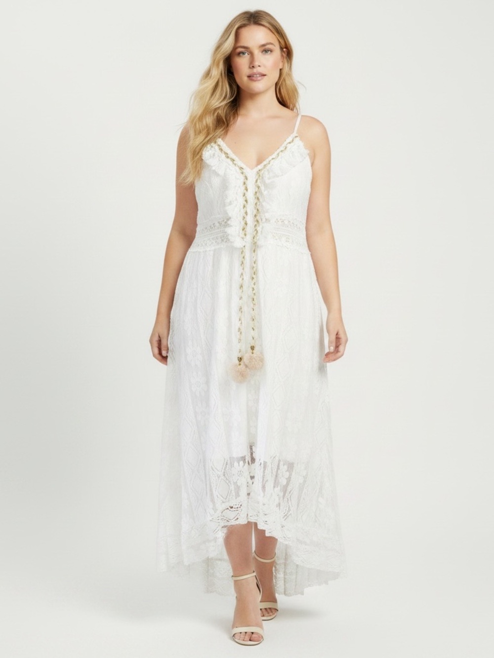 NWT CUPSHE Lace Tassel High-Low Maxi Dress